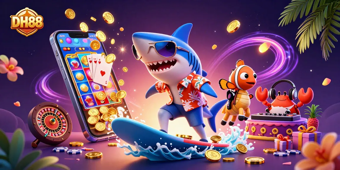 Engage in exciting gameplay with DH88's vibrant ocean-themed casino illustration showcasing interactive elements.