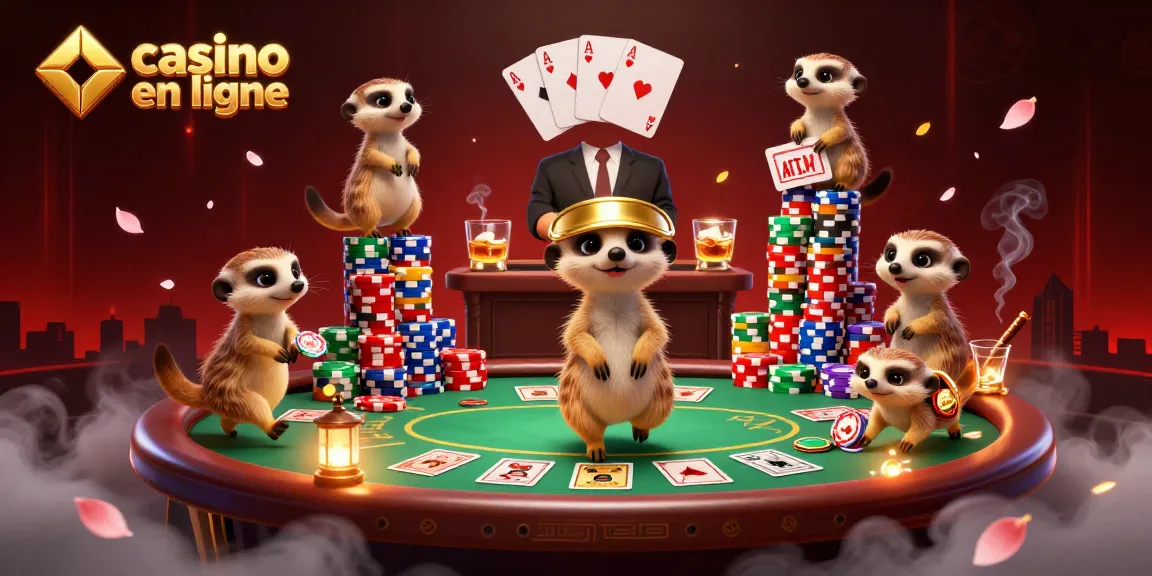 Maraîchers animant un casino en ligne, impliquant des jeux de cartes et des jetons colorés