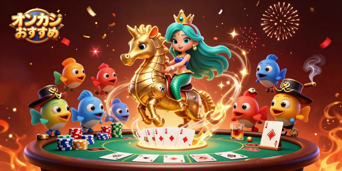 オンラインカジノおすすめサイトでのポーカーゲームを楽しむ様子を描いたイラスト