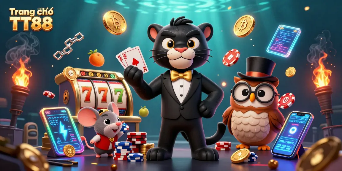 Experience the thrill of Trang chủ TT88 with a vibrant 3D casino scene showcasing slot games and more.