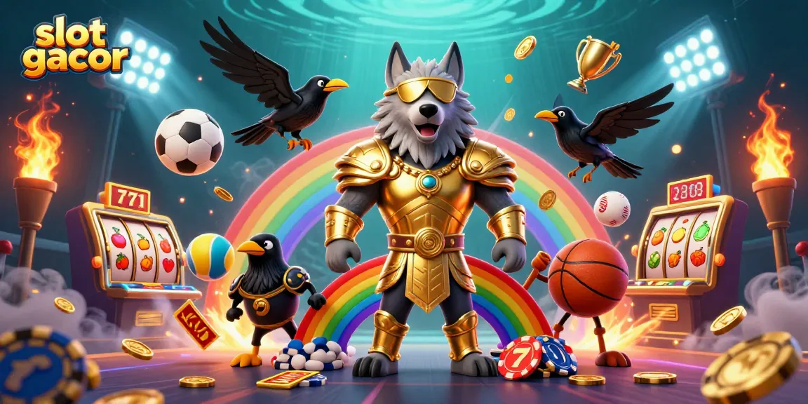 Experience the excitement of slot gacor in this vibrant 3D illustration featuring mythical characters and casino elements.