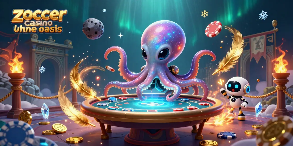 Zoccer Casino ohne Oasis: Gewinne an einem lebendigen Poker-Tisch mit außerirdischen Charakteren und bunten Casino-Elementen.