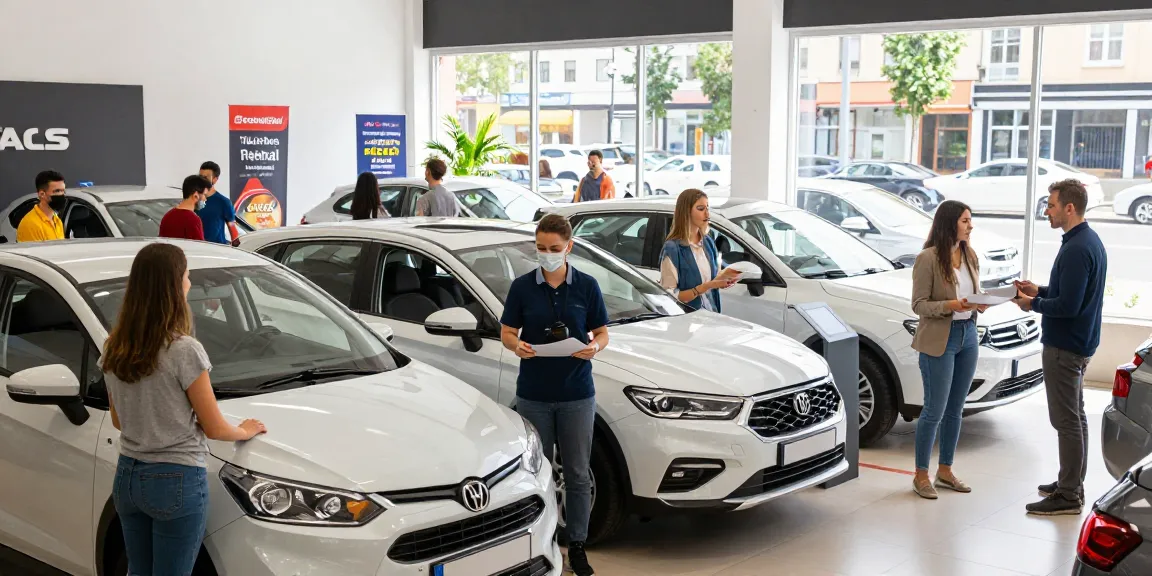 Chirie auto chisinau service with diverse customers interacting with friendly staff and various rental cars.