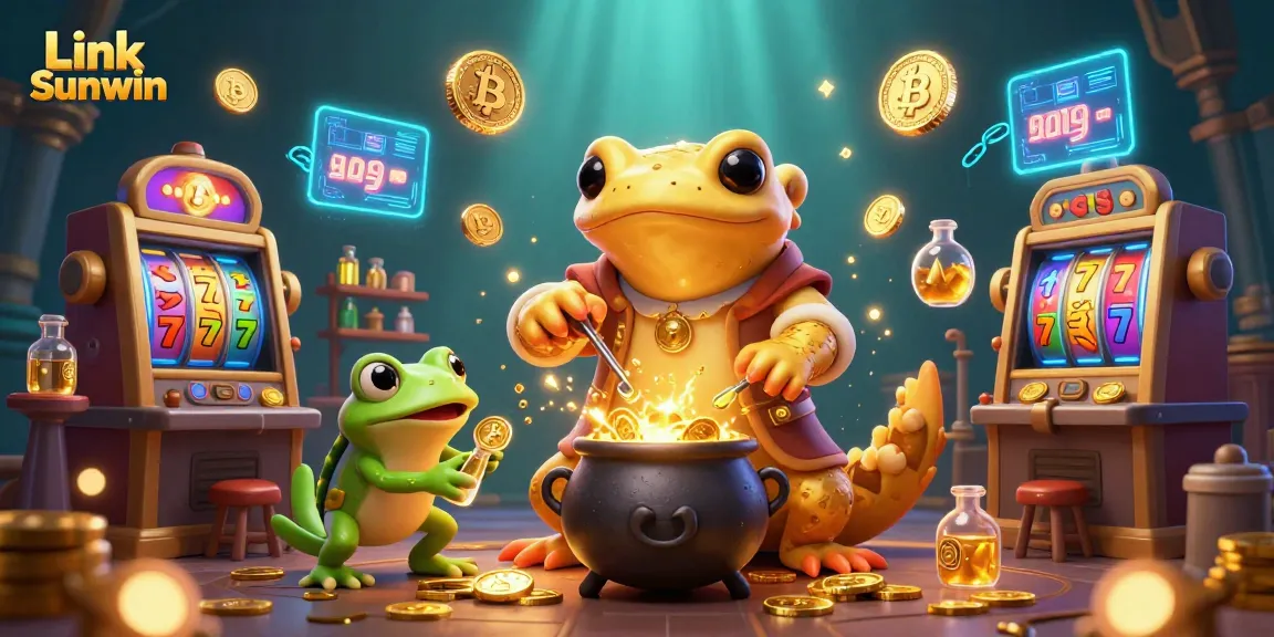 Experience thrilling gaming with Link Sunwin in a 3D casino scene filled with vibrant slot machines.