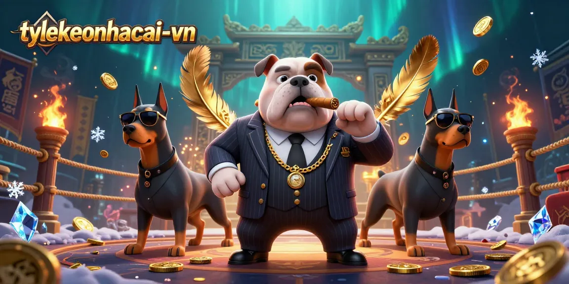 Experience the excitement of tylekeonhacai-vn with a cinematic casino scene featuring mafia-themed characters.