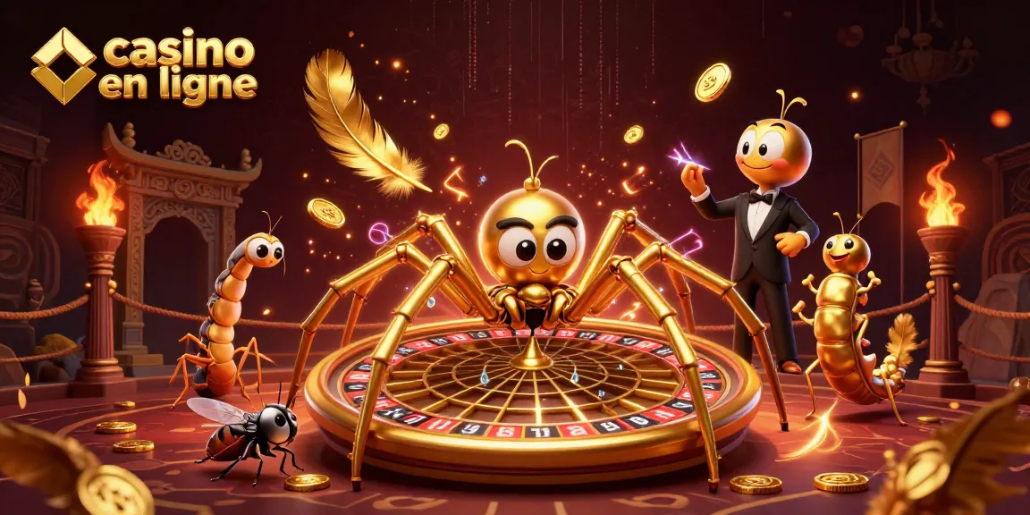 Émerveillez-vous par cette scène de casino en ligne où une araignée dorée tisse sa toile comme une roulette.