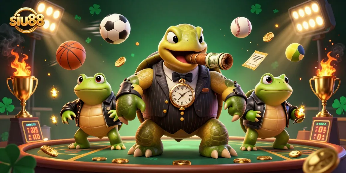 Siu88 highlights winning strategies with a vibrant casino illustration featuring a snapping turtle and bullfrog enforcers.