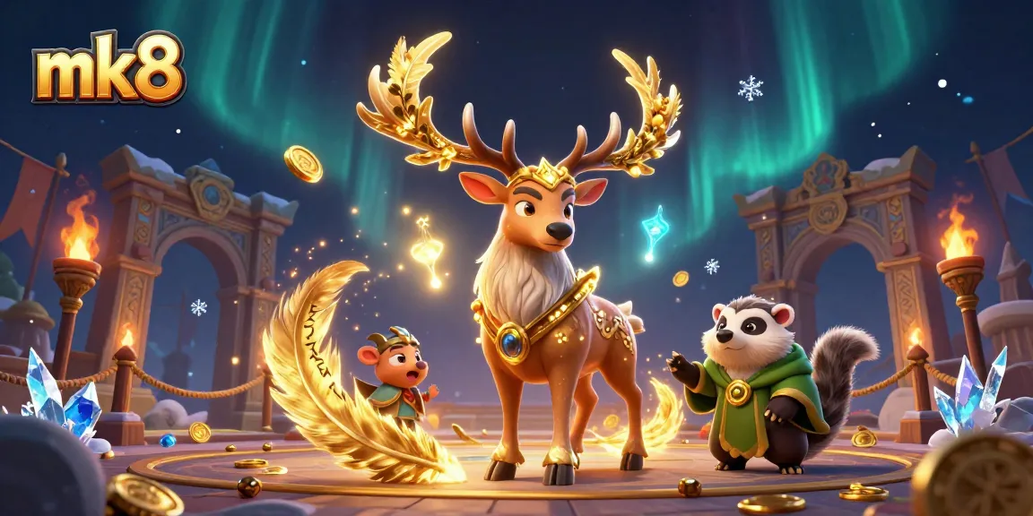 Engage in exciting mk8 gaming adventures with a vibrant illustration of a Celtic druid stag and enchanting elements.