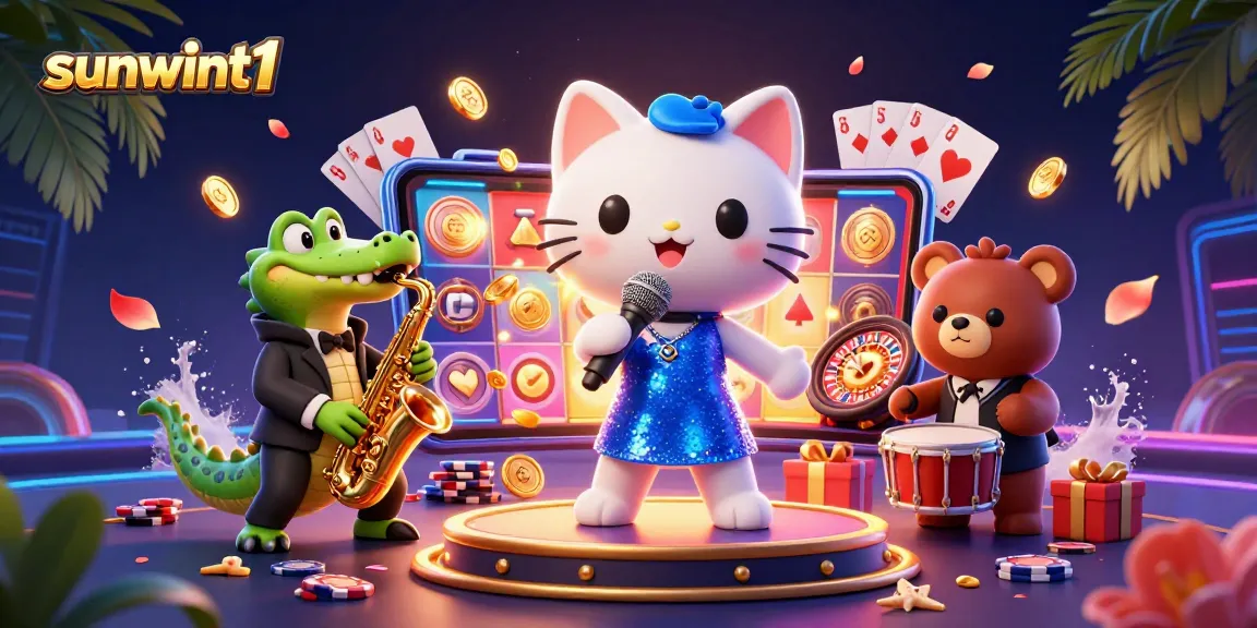 Experience the excitement of gambling with sunwint1's vibrant casino scene featuring singing characters and dynamic games.