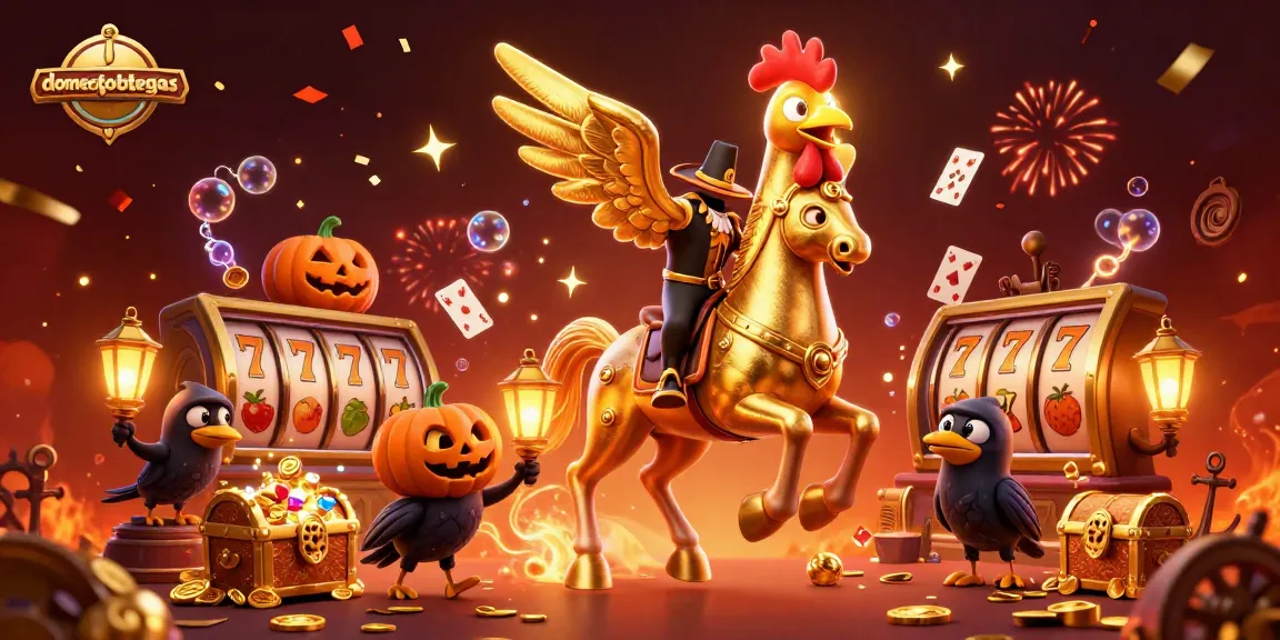 Engage with the domecqbodegas experience featuring a glorious golden rooster in a vibrant casino scene.