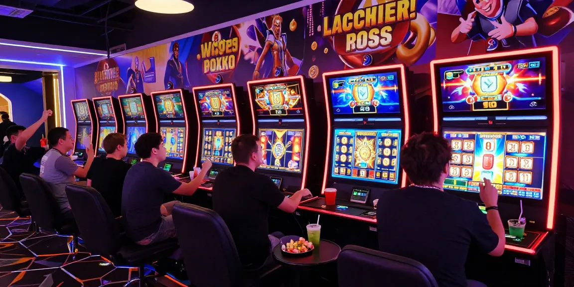 Engaged players enjoying สล็อต เว็บ with vibrant games and jackpots visible.
