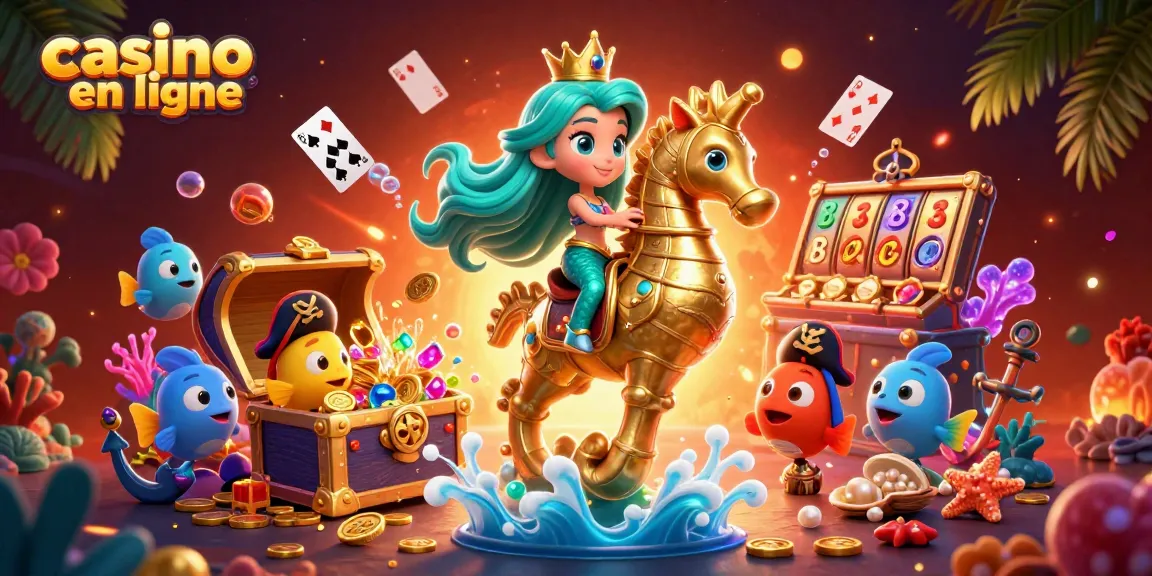 Venez jouer à des jeux de casino en ligne avec une princesse sirène et des poissons colorés.