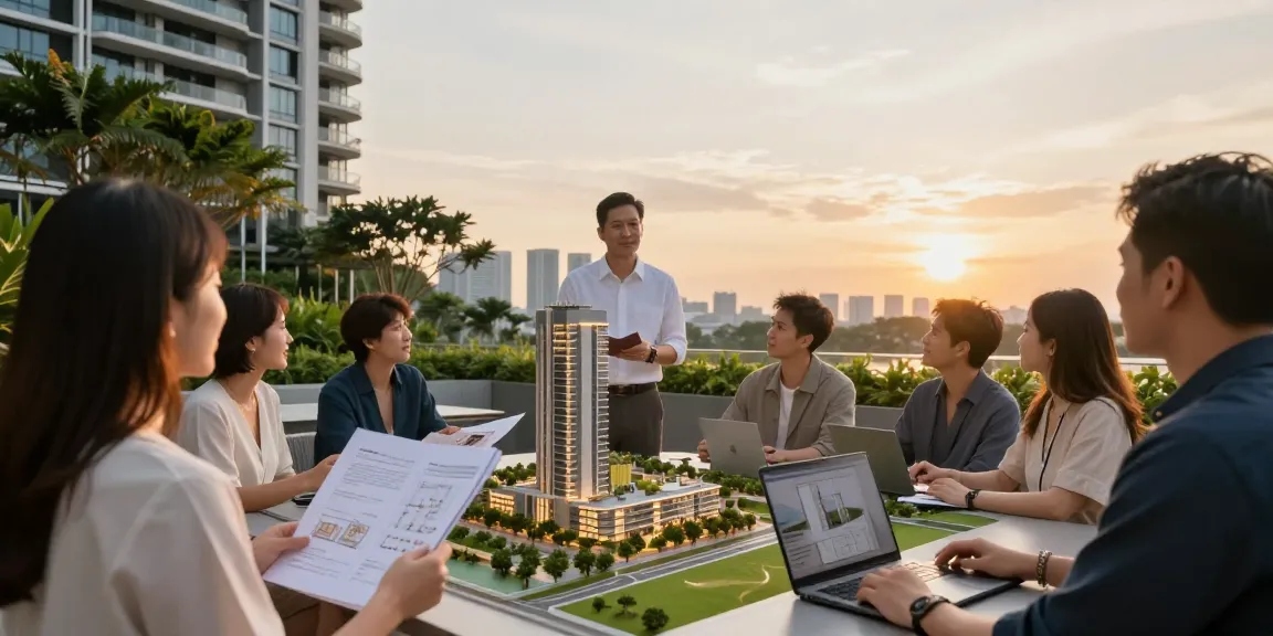 Tanjong Rhu Residences model presentation with skyline backdrop, showcasing modern urban living.