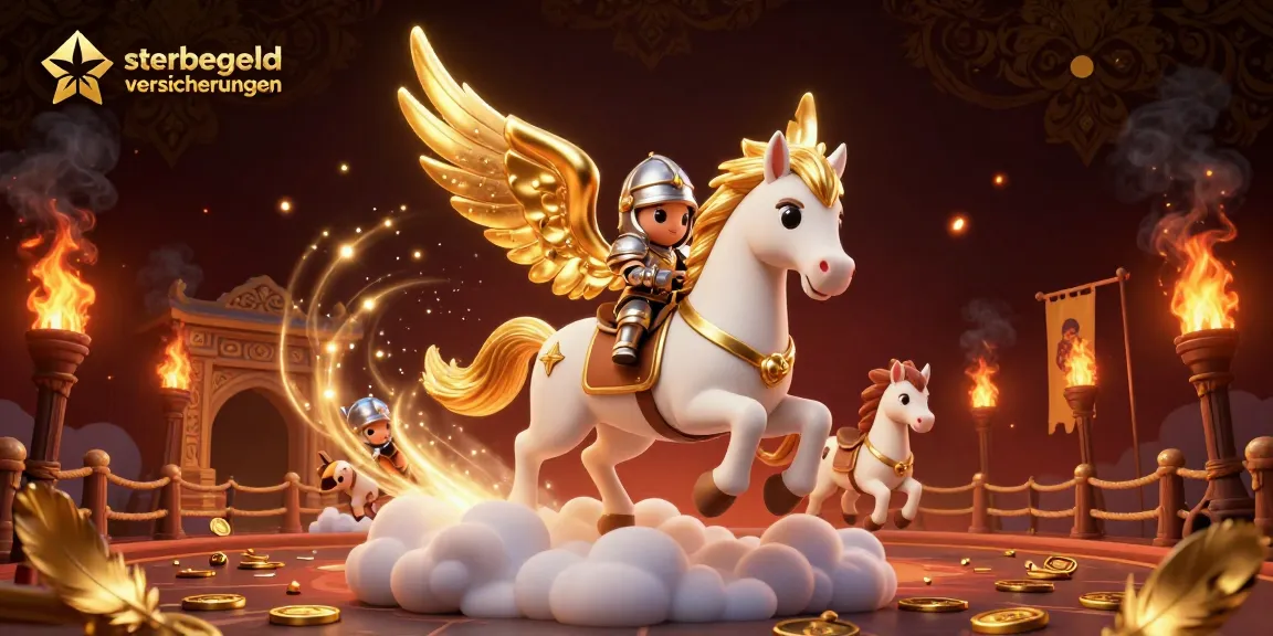 Engage with the excitement of sterbegeld-versicherungen through this vibrant 3D illustration featuring a celestial horse and knight.