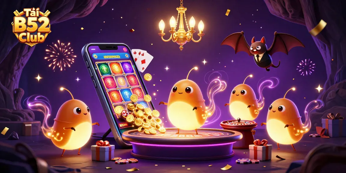 Tải B52 Club with glowing glowworms illuminating a vibrant cave casino scene