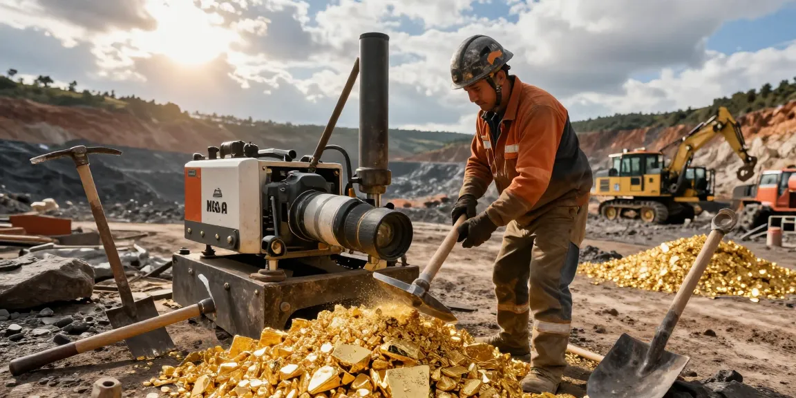 NAGA2000 mining equipment in action by a professional worker extracting gold ore in a vibrant industrial landscape.