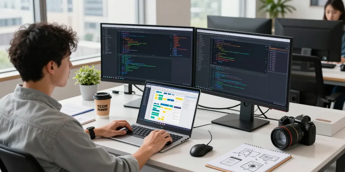 Engineer coding in bright workspace using the rti scheduler for project management