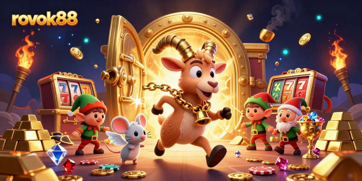 Experience exciting gameplay with rokok88's vibrant casino scene featuring slot games and playful characters.