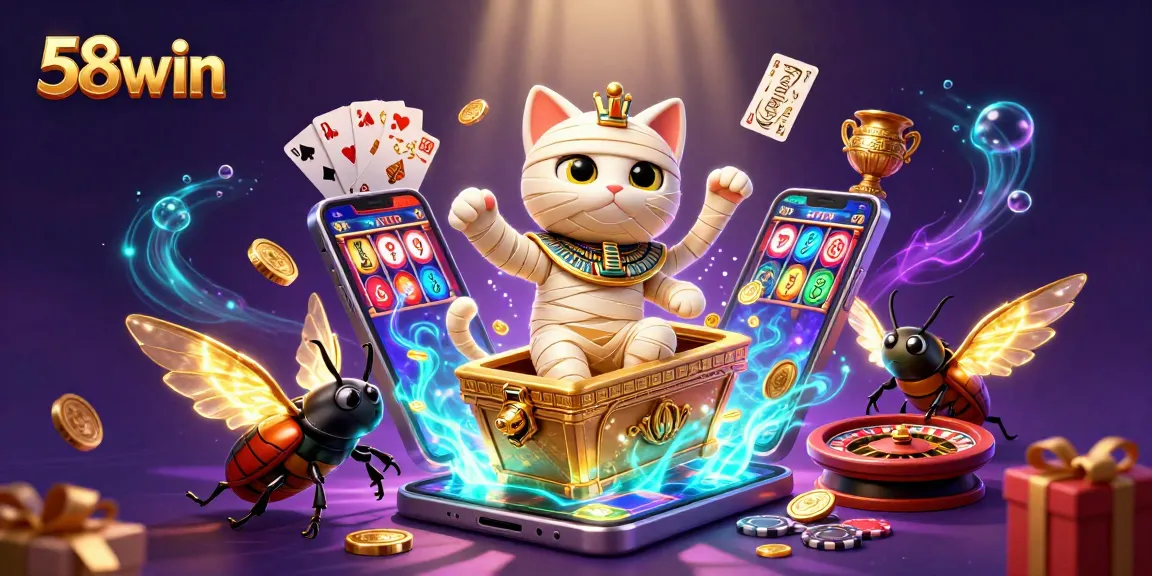 Experience thrilling slots at 58win with a dynamic gaming scene featuring Egyptian elements and vibrant gameplay.