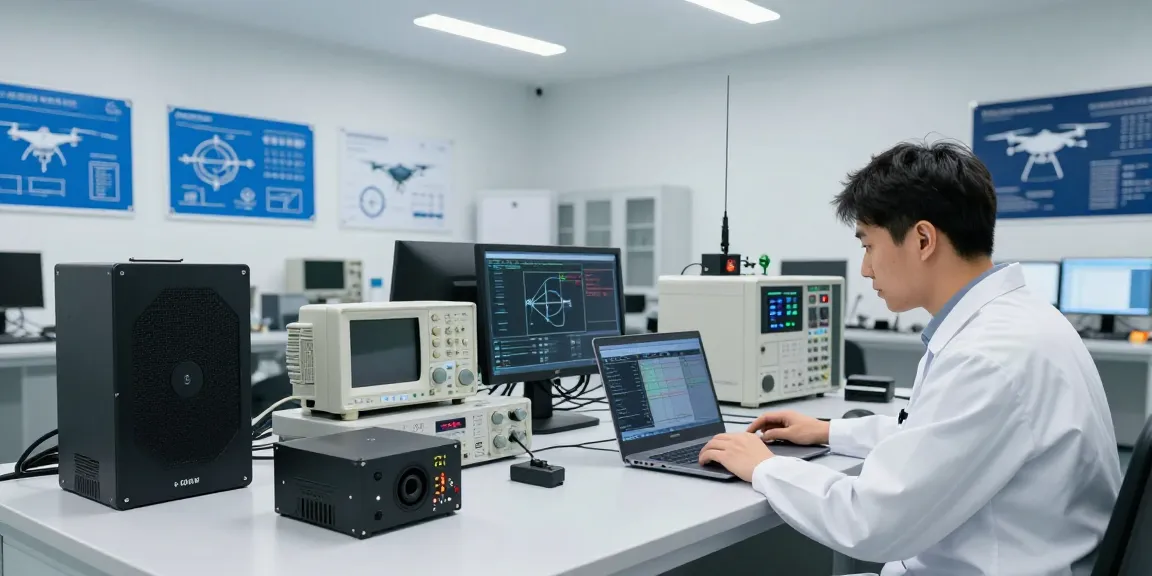 Advanced drone jammer module setup in a high-tech lab for effective UAV countermeasures.