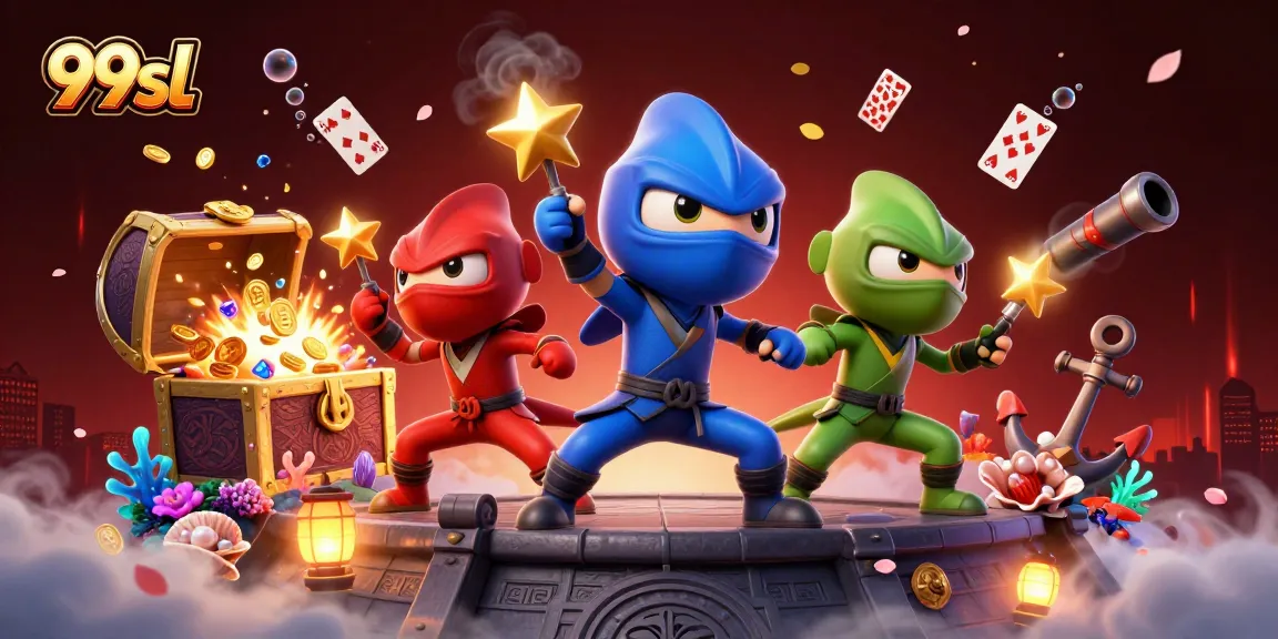 99sl ninja chameleons showcase dynamic casino fun with vibrant treasure in a creative scene.