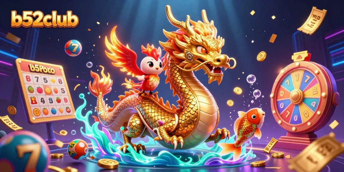 Battling through a vibrant casino scene, the fierce golden dragon of b52club intertwines with exciting slot reels and lottery games.