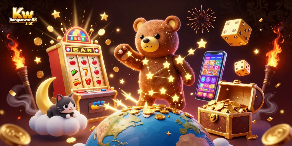 Spin the jackpot with Kw bangsawan88 slot in this vibrant 3D casino illustration filled with excitement.