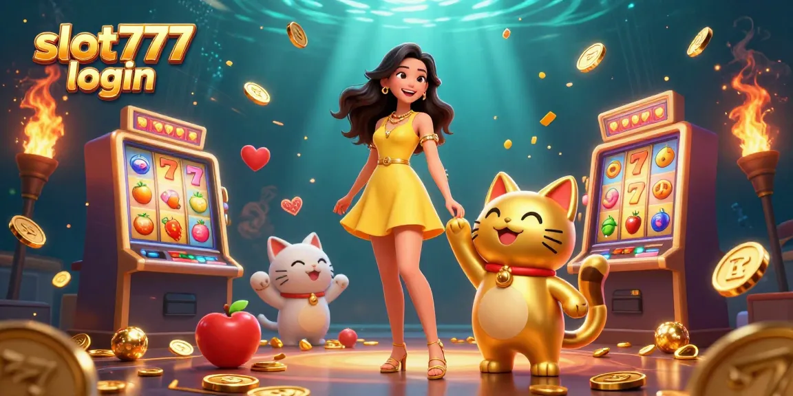 Experience the thrill of slot777 login with lively slot machine graphics and joyous casino characters.