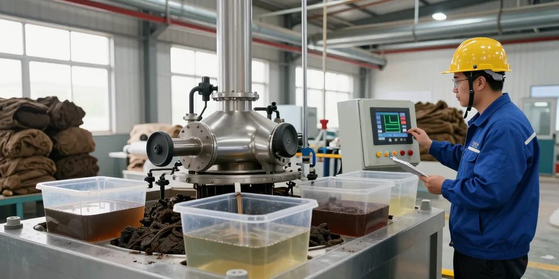 Efficient sludge dewatering in a modern treatment facility with centrifugal separators and clear liquid displays.