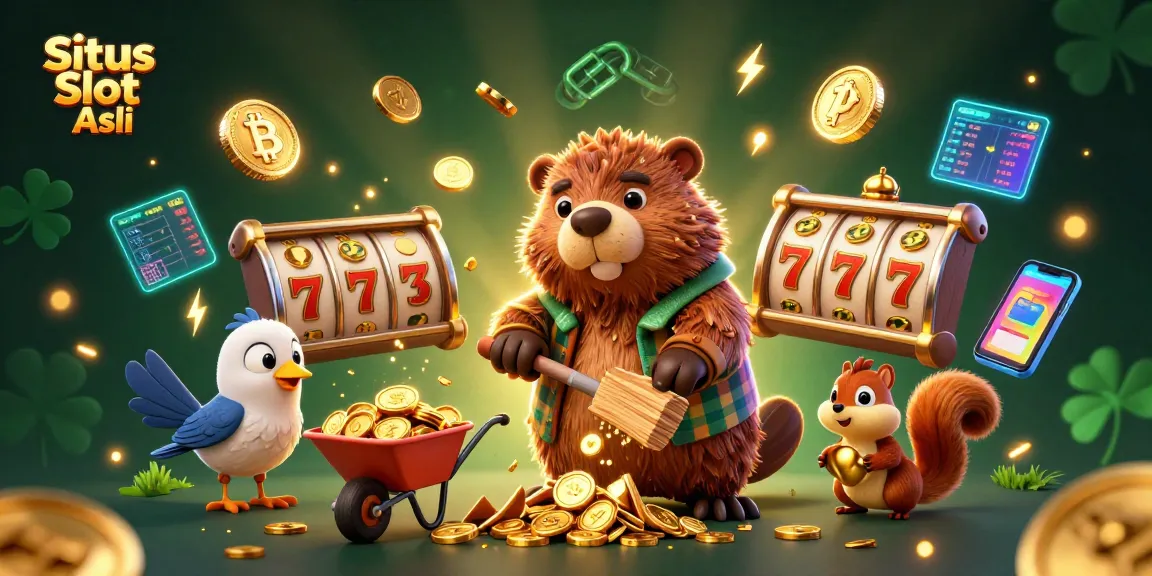 Permainan menangkan Situs Slot Asli dengan slot reel dan koin emas yang melimpah.