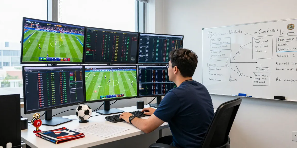 Sports analyst examining live betting odds at vbestnews with multiple screens and data sheets.