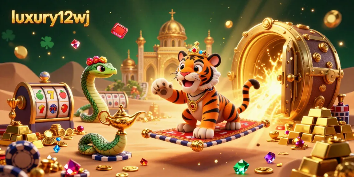 Experience luxury12wj with vibrant slot games and an Arabian Nights theme in this casino illustration.