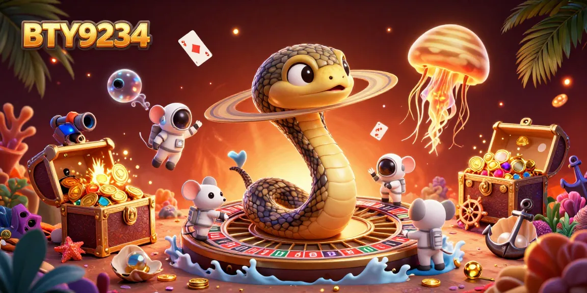 Play and win with BTY9234 in this vibrant cosmic casino scene filled with excitement.