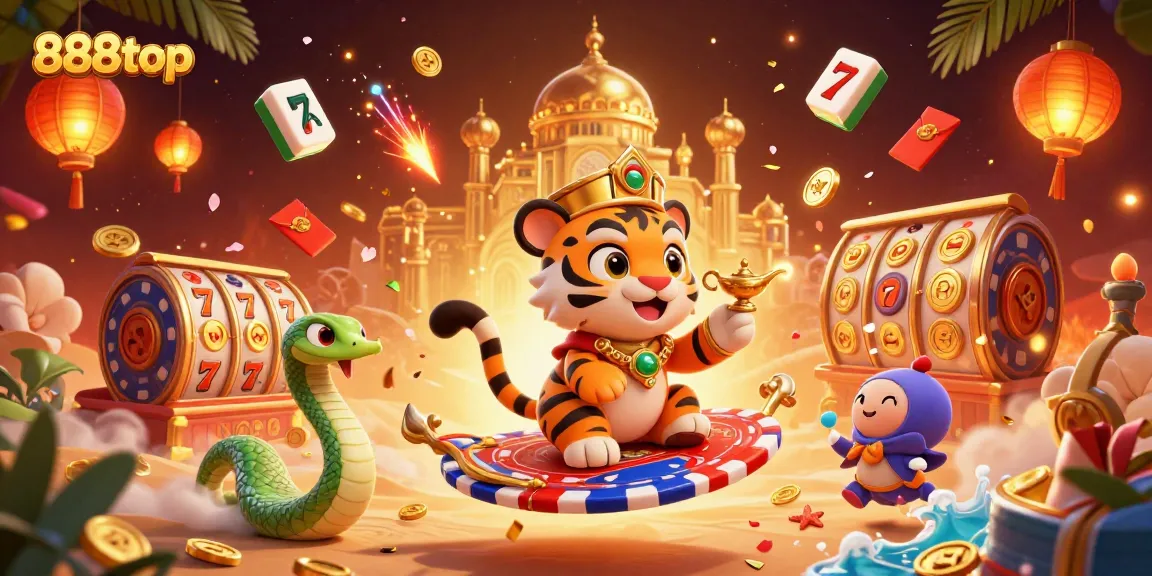 Experience the excitement of 888top with a thrilling jackpot scene featuring a sultan, lucky charms, and rich visuals.