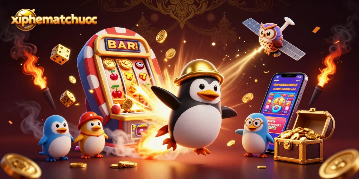 Experience thrilling gameplay with xiphematchuoc as a golden penguin rockets past a dazzling casino.