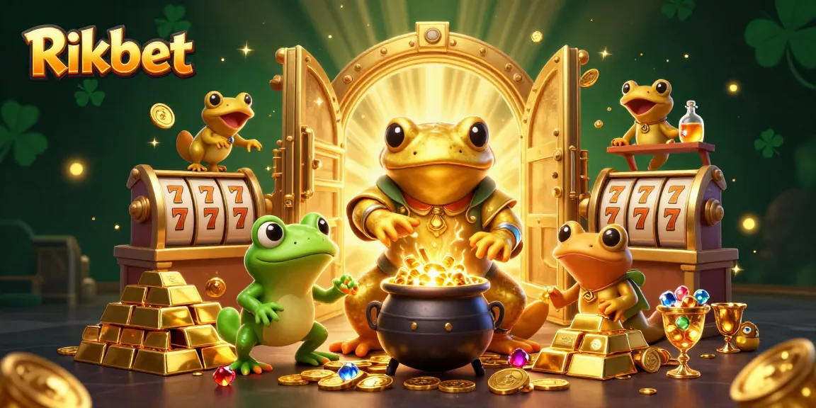 Rikbet features an alchemist and apprentice showcasing gold coins in a vibrant casino world.