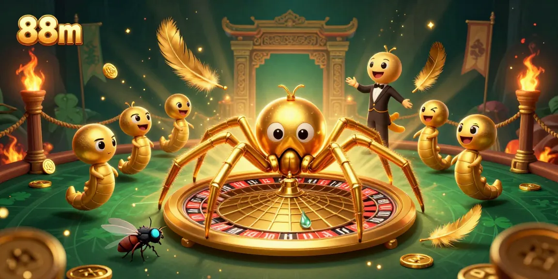 88m casino illustration with a golden spider spinning a roulette web, creating a betting atmosphere.