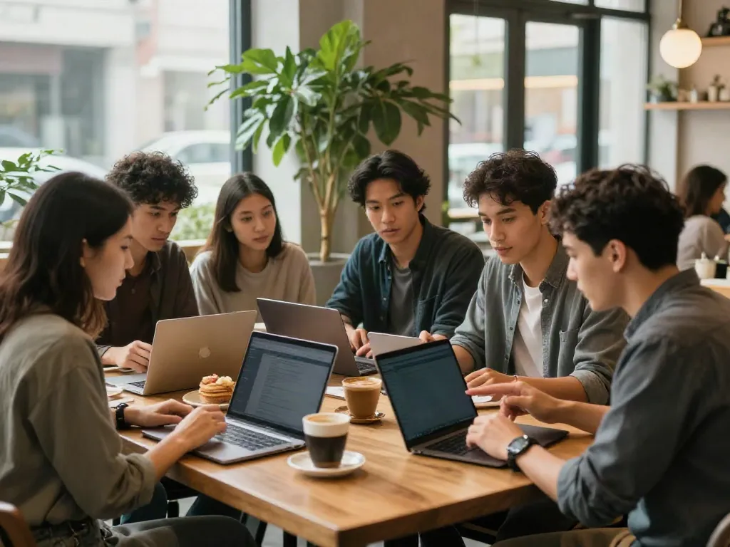 Collaboration at a modern cafe, why not try here for innovative ideas over coffee.