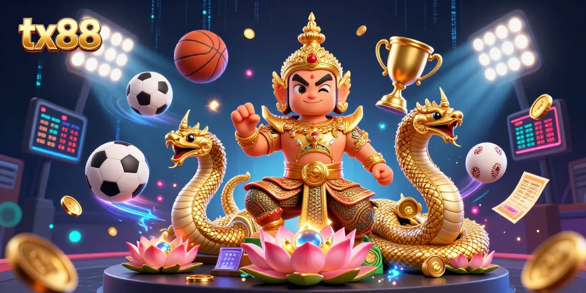 Bet on thrilling sports with tx88 in this vibrant 3D casino illustration.