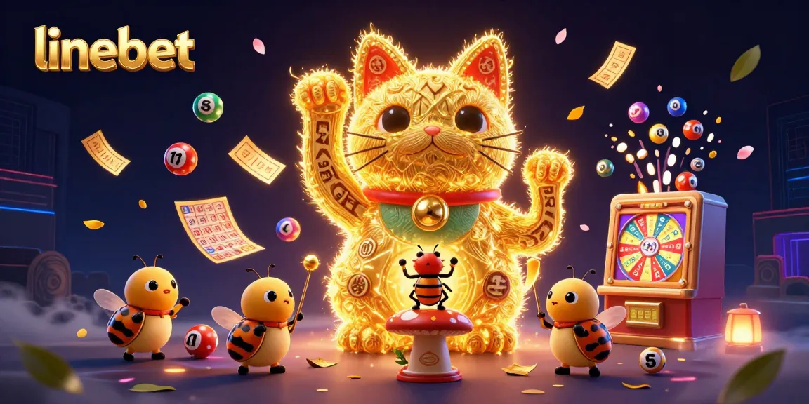 Experience immersive gambling fun with LINEBET's vibrant casino fun scene featuring a lucky cat and dynamic gaming elements.