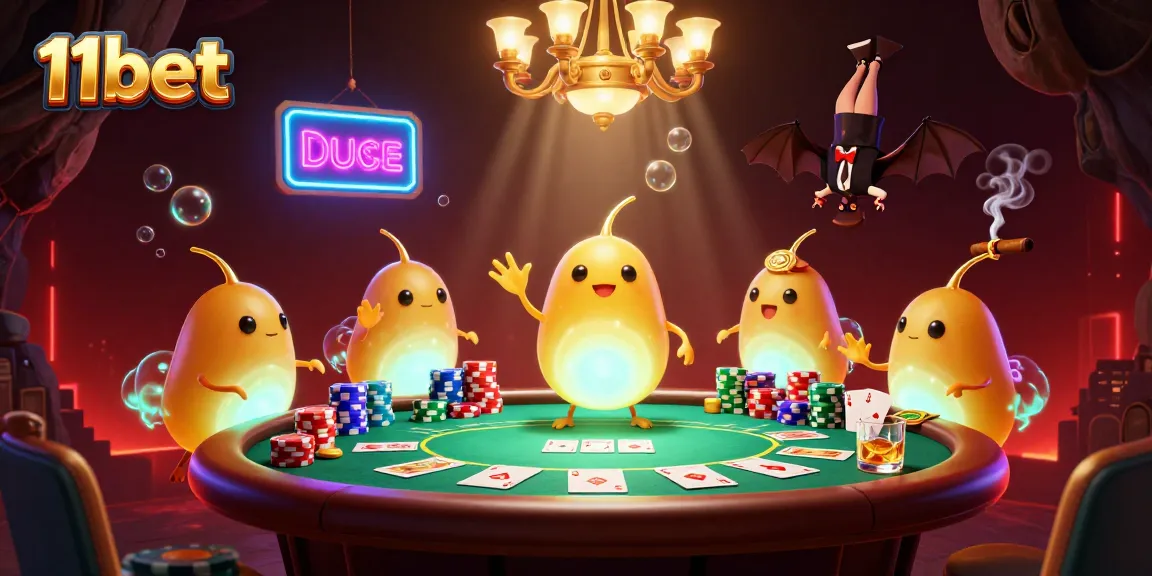 Experience thrilling gambling action with 11bett in a vibrant, animated casino scene featuring dynamic glowworm characters.