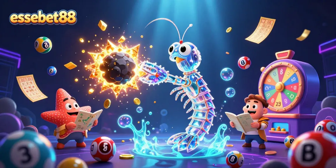 Experience the excitement with essebet88, where a samurai mantis shrimp battles for gems and coins among lottery delights.