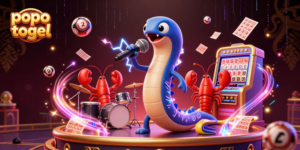 Experience the excitement of popo togel with vibrant lottery elements and 3D characters in a dynamic casino scene.