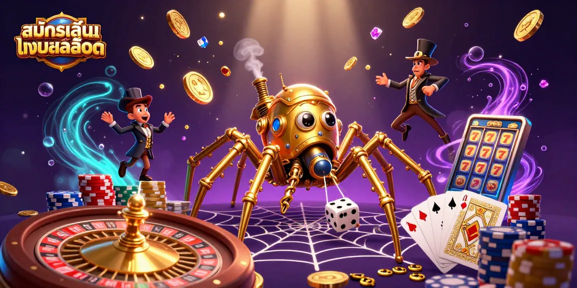 สมัครเล่นเกมสล็อตออนไลน์ ผ่านภาพ 3D ของแมงมุมทองสตีมพังค์กลางเว็บพนัน casino