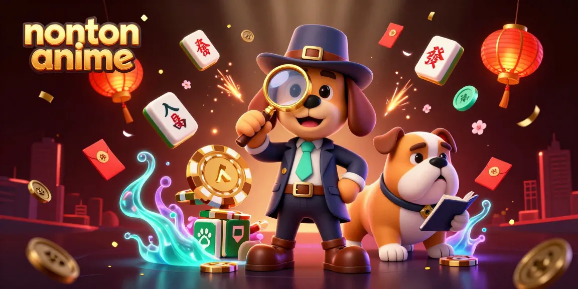 Engage with nonton anime through dynamic visuals of characters deciphering clues in a rich, vibrant casino setting.