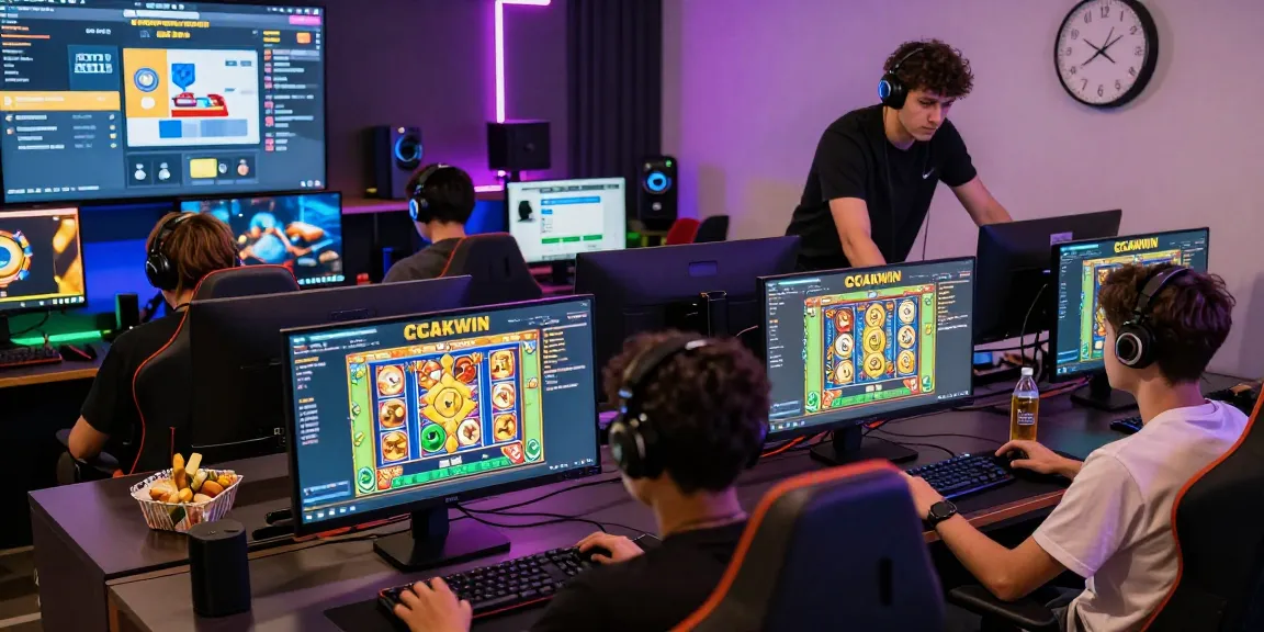 CICAKWIN online gaming experience with players engaged in slot games, showcasing vibrant setup and modern design.