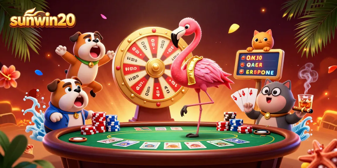 Watch the thrilling sunwin20 game show scene where the flamingo host spins a prize wheel!