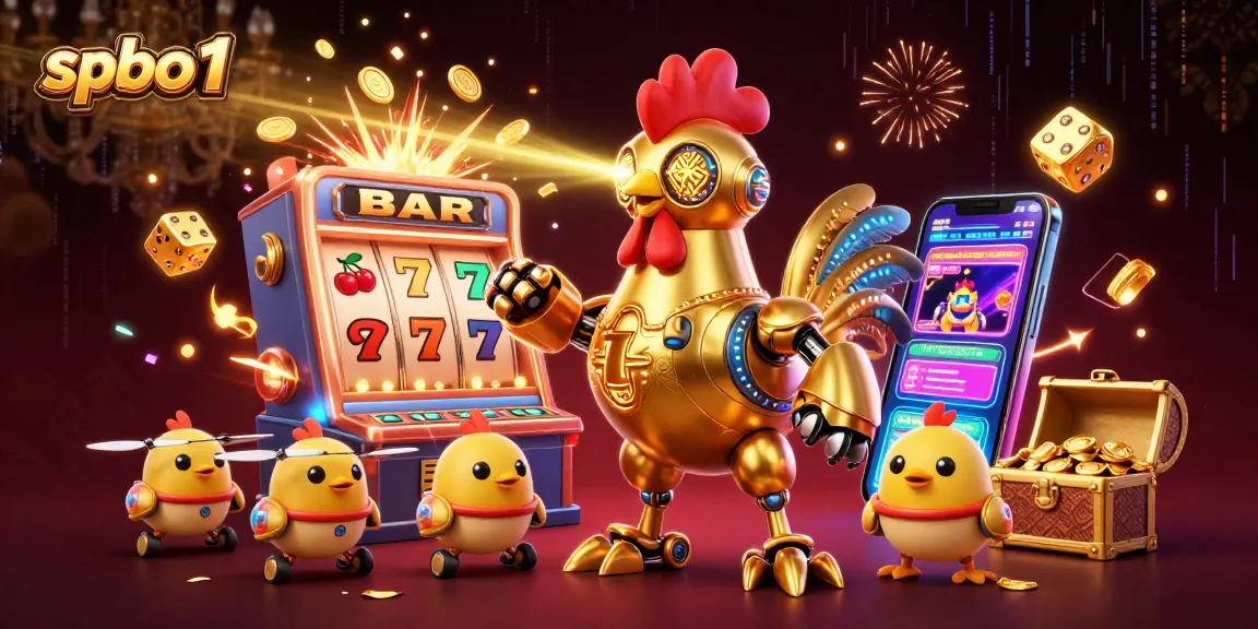 Experience thrilling casino action with spbo 1, featuring a golden rooster robot and explosive slot machine wins!