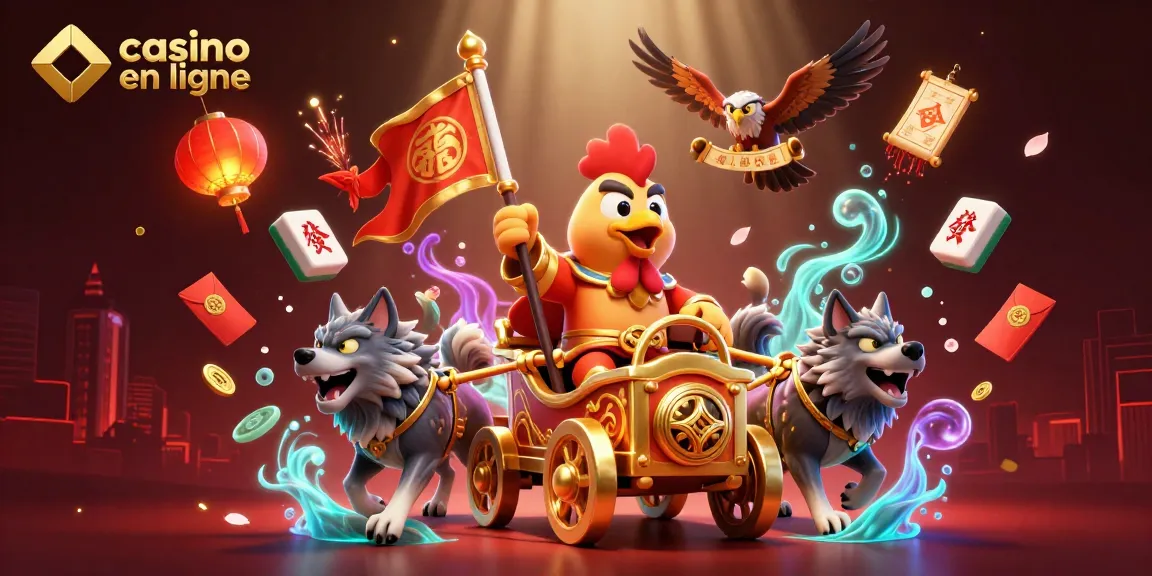 Jouer sur le casino en ligne avec une illustration dynamique du seigneur de guerre et des éléments de jeu.