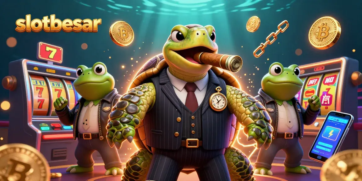 Spin and win with slotbesar featuring a mobster turtle and bullfrog enforcers in a vibrant casino.